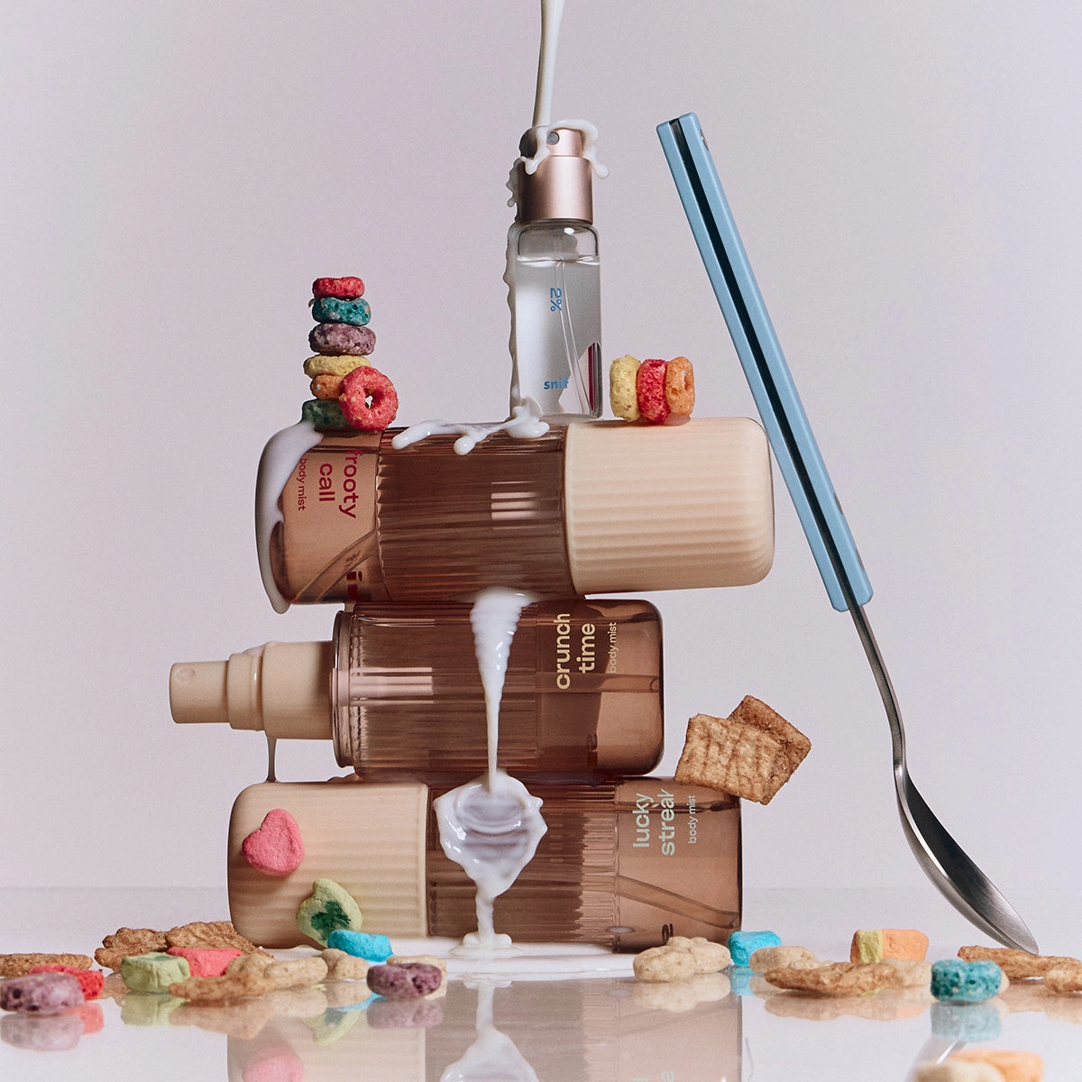 The Milk + Cereal Layering Bundle: a milk fragrance and three cereal body mists