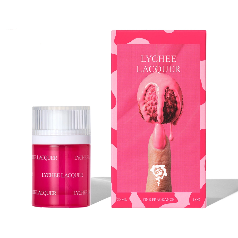 The Lychee Lacquer 30 ml fragrance with its pink box