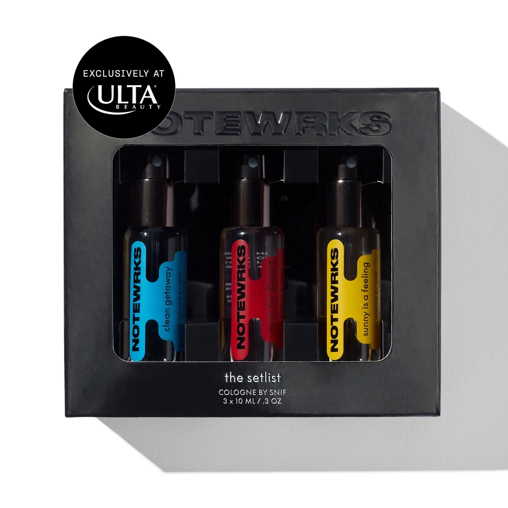 The Notewrks Setlist travel set: three 10 ml colognes in a black box